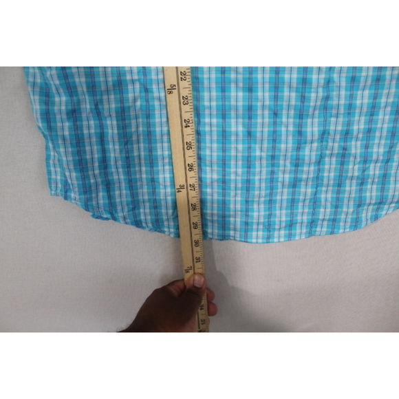 St John Bay Men Blue Shirt Plaid Fishing quick Dri Size Medium - Picture 4 of 7